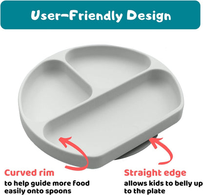 Suction Plate for Toddlers | BPA Free, 100% Food-Grade Silicone | Microwave, Dishwasher and Oven Safe | Stay Put Divided Baby Feeding Plates