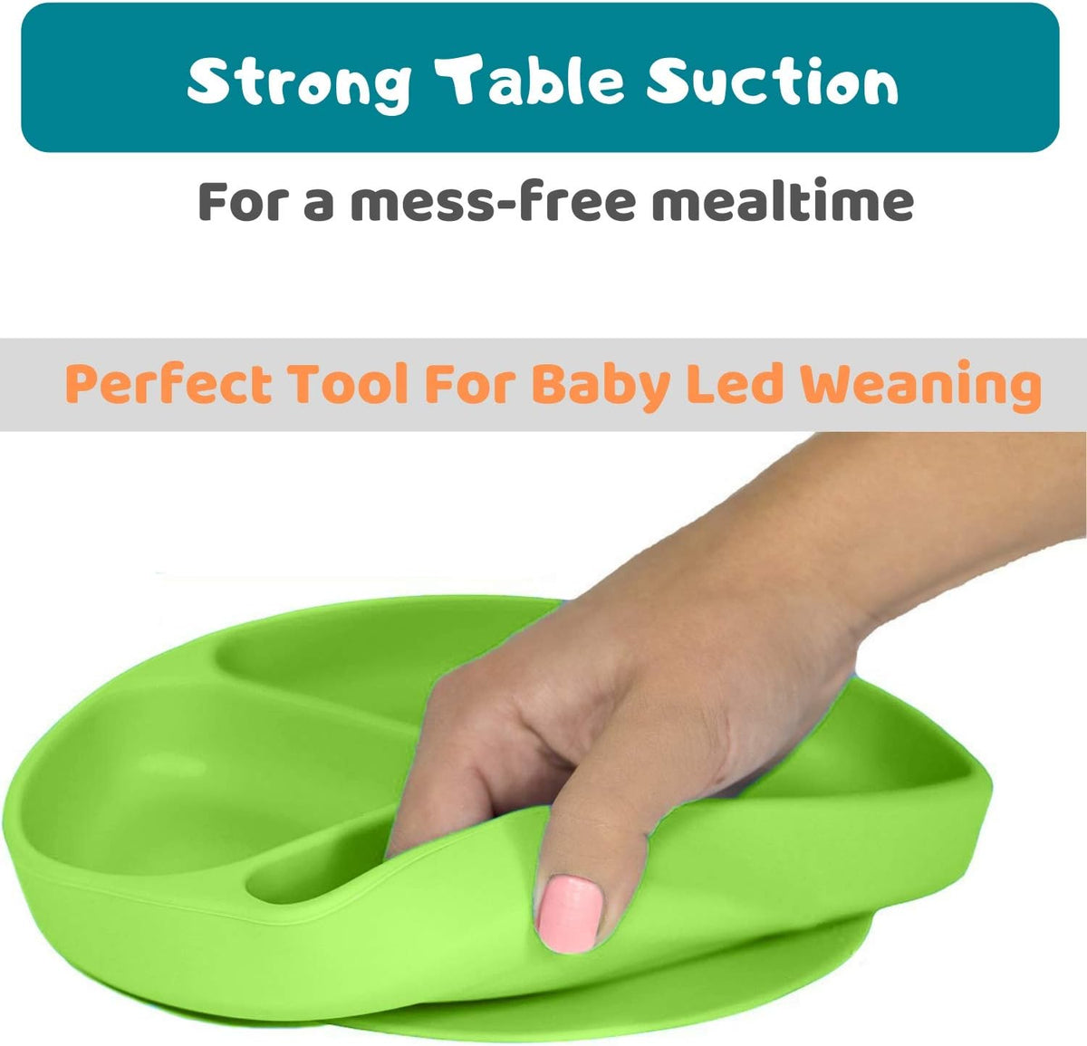 Suction Plate for Toddlers | BPA Free, 100% Food-Grade Silicone | Microwave, Dishwasher and Oven Safe | Stay Put Divided Baby Feeding Plates