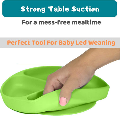 Suction Plate for Toddlers | BPA Free, 100% Food-Grade Silicone | Microwave, Dishwasher and Oven Safe | Stay Put Divided Baby Feeding Plates