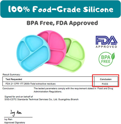 Suction Plate for Toddlers | BPA Free, 100% Food-Grade Silicone | Microwave, Dishwasher and Oven Safe | Stay Put Divided Baby Feeding Plates