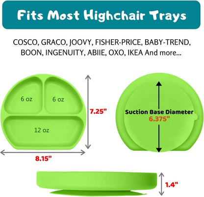 Suction Plate for Toddlers | BPA Free, 100% Food-Grade Silicone | Microwave, Dishwasher and Oven Safe | Stay Put Divided Baby Feeding Plates