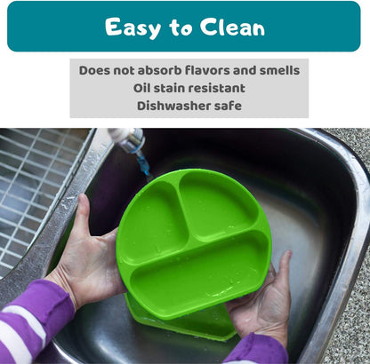 Suction Plate for Toddlers | BPA Free, 100% Food-Grade Silicone | Microwave, Dishwasher and Oven Safe | Stay Put Divided Baby Feeding Plates