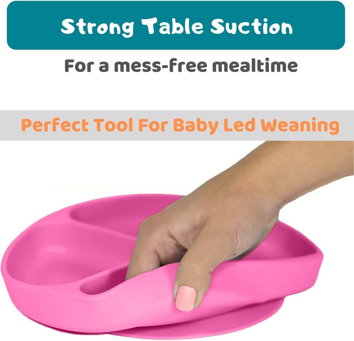 Suction Plate for Toddlers | BPA Free, 100% Food-Grade Silicone | Microwave, Dishwasher and Oven Safe | Stay Put Divided Baby Feeding Plates