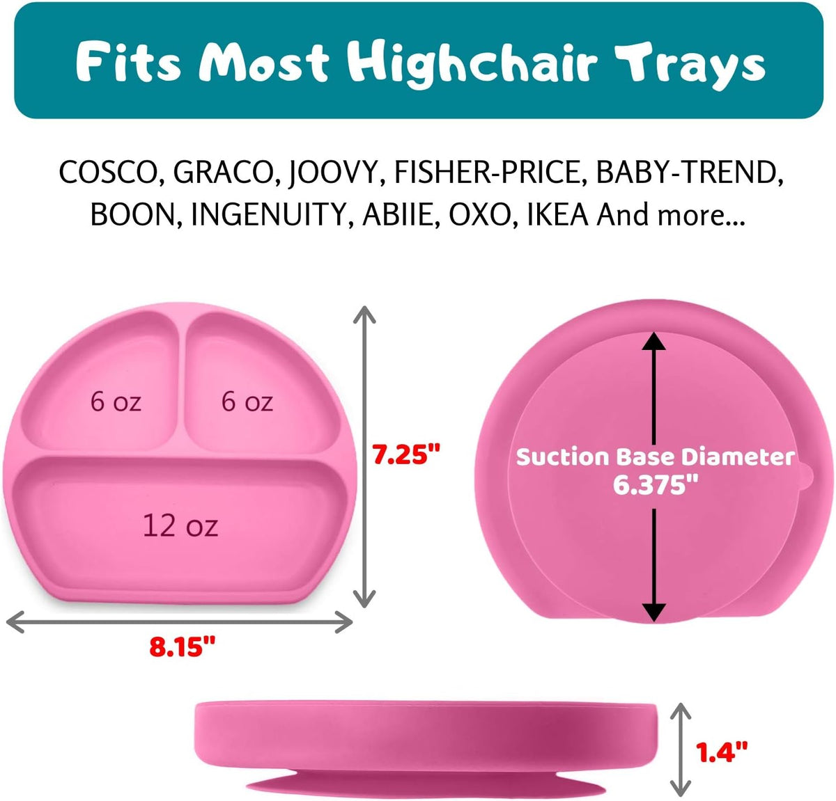 Suction Plate for Toddlers | BPA Free, 100% Food-Grade Silicone | Microwave, Dishwasher and Oven Safe | Stay Put Divided Baby Feeding Plates