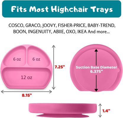 Suction Plate for Toddlers | BPA Free, 100% Food-Grade Silicone | Microwave, Dishwasher and Oven Safe | Stay Put Divided Baby Feeding Plates