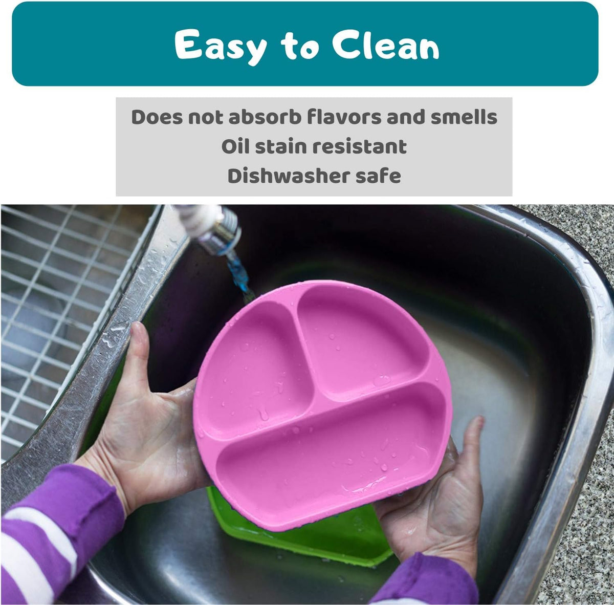 Suction Plate for Toddlers | BPA Free, 100% Food-Grade Silicone | Microwave, Dishwasher and Oven Safe | Stay Put Divided Baby Feeding Plates