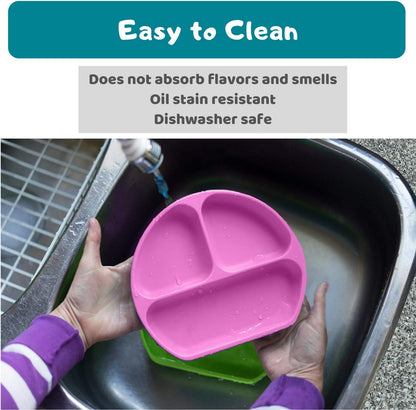Suction Plate for Toddlers | BPA Free, 100% Food-Grade Silicone | Microwave, Dishwasher and Oven Safe | Stay Put Divided Baby Feeding Plates