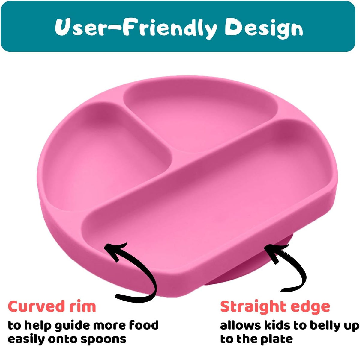 Suction Plate for Toddlers | BPA Free, 100% Food-Grade Silicone | Microwave, Dishwasher and Oven Safe | Stay Put Divided Baby Feeding Plates