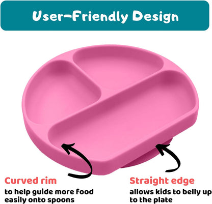 Suction Plate for Toddlers | BPA Free, 100% Food-Grade Silicone | Microwave, Dishwasher and Oven Safe | Stay Put Divided Baby Feeding Plates