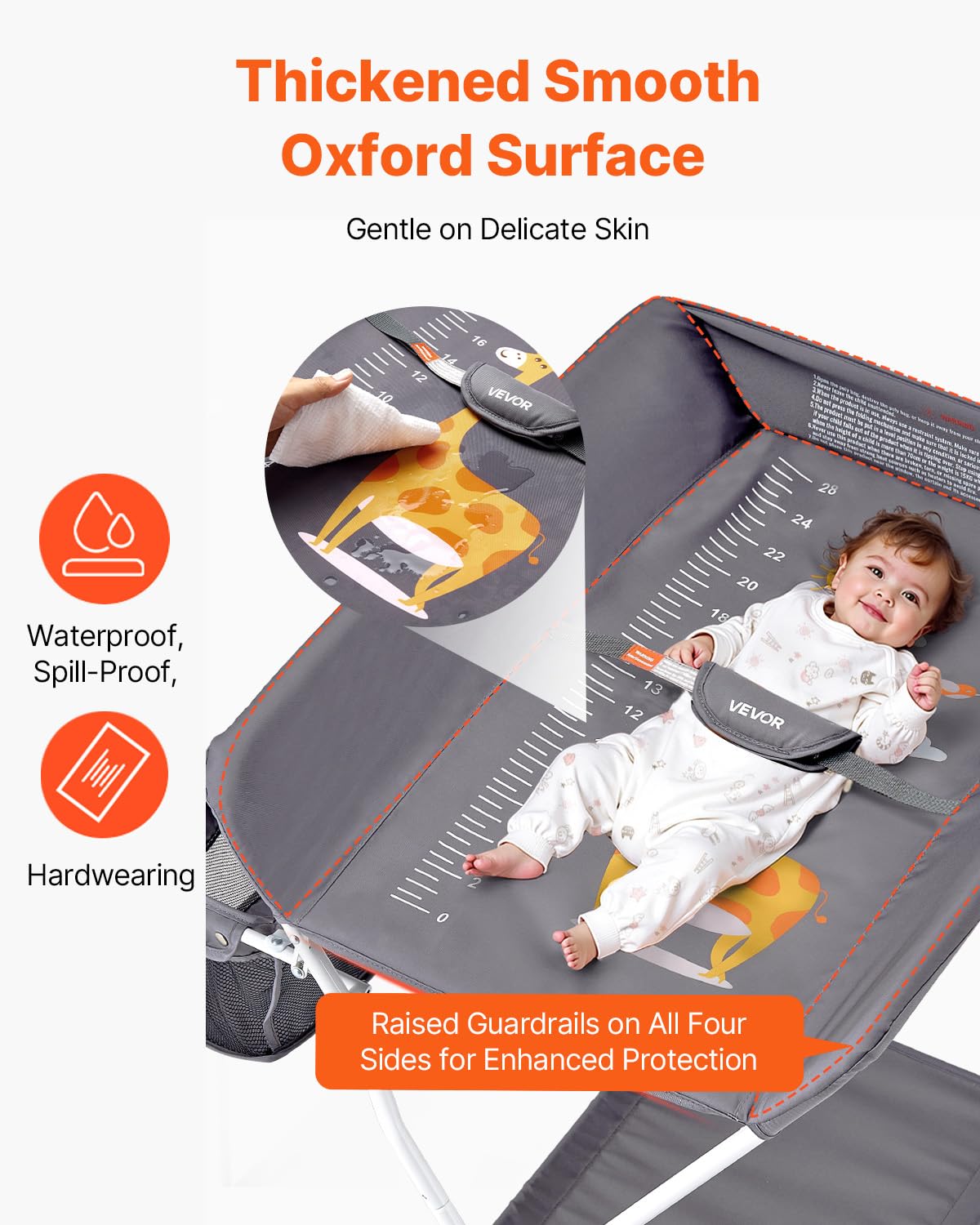 Baby Changing Table, Foldable Diaper Change Station with Side Basket, Adjustable Height Changing Table with Lockable Wheels, Multi-Functional Nursery Storage Organizer, Dark Gray