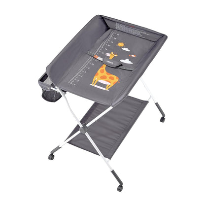 Baby Changing Table, Foldable Diaper Change Station with Side Basket, Adjustable Height Changing Table with Lockable Wheels, Multi-Functional Nursery Storage Organizer, Dark Gray