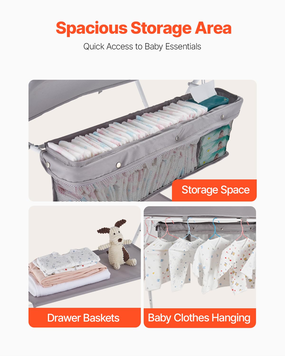 Baby Changing Table, Foldable Diaper Change Station with Side Basket, Adjustable Height Changing Table with Lockable Wheels, Multi-Functional Nursery Storage Organizer, Dark Gray