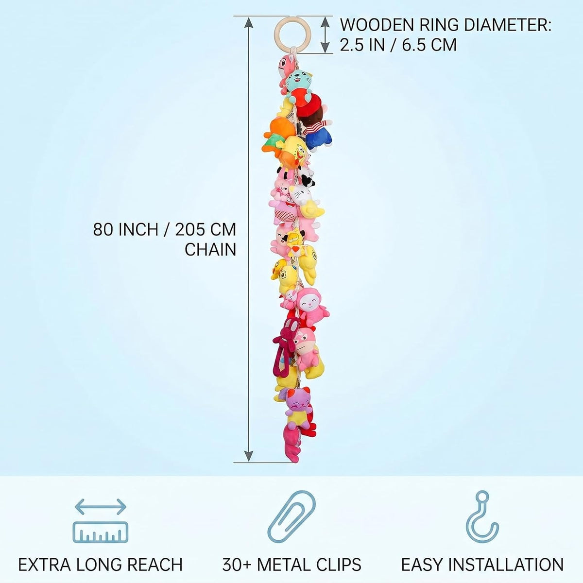 2-Piece Stuffed Animal Chain Chain-80 Inches,Stuffed Animal Holder,Hanging Stuffed Animal Storage,And Stuffed Animal Display As A Wall Decoration In A Childrens Room Corner Stuffed Animal Storage