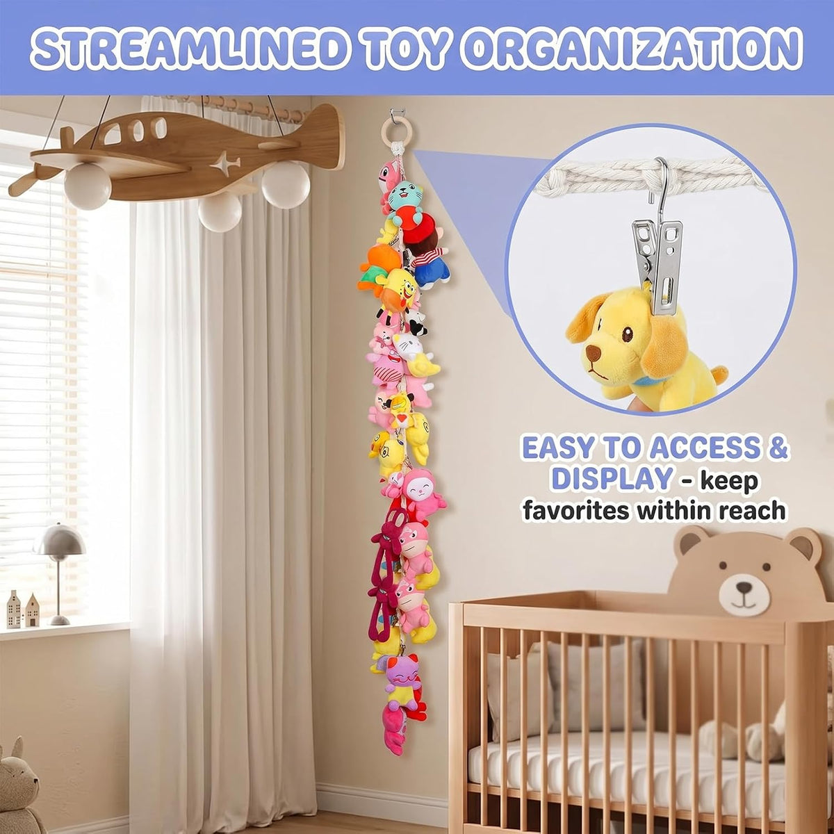 2-Piece Stuffed Animal Chain Chain-80 Inches,Stuffed Animal Holder,Hanging Stuffed Animal Storage,And Stuffed Animal Display As A Wall Decoration In A Childrens Room Corner Stuffed Animal Storage