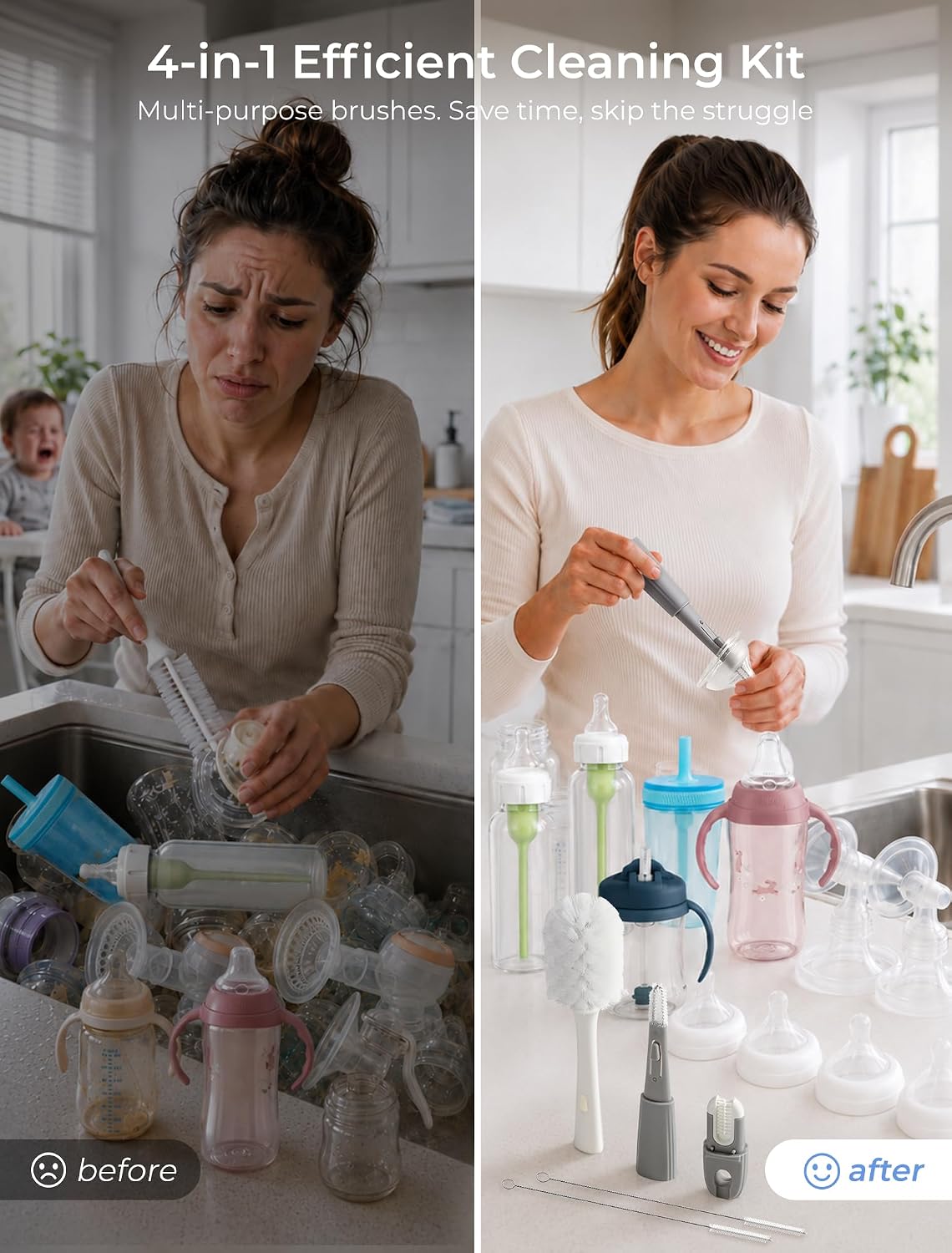 Baby Bottle Brush Set: 2 Pack Kit 360° Clean All Feeding Essential
