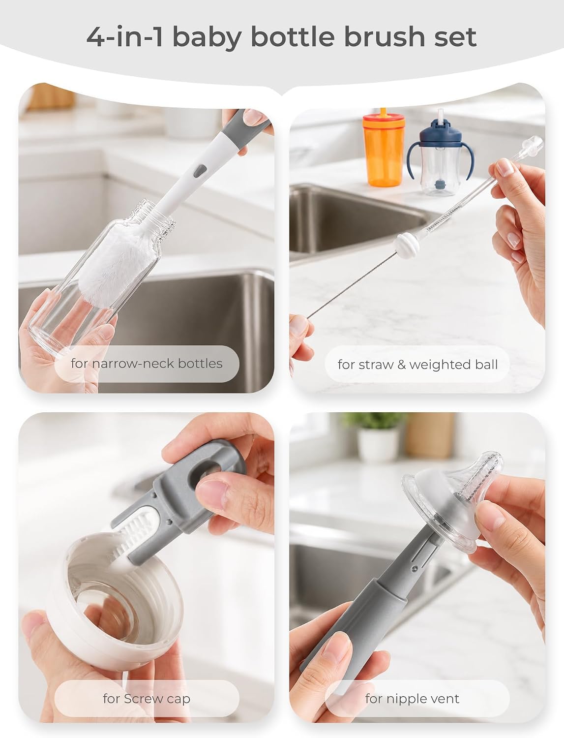 Baby Bottle Brush Set: 2 Pack Kit 360° Clean All Feeding Essential