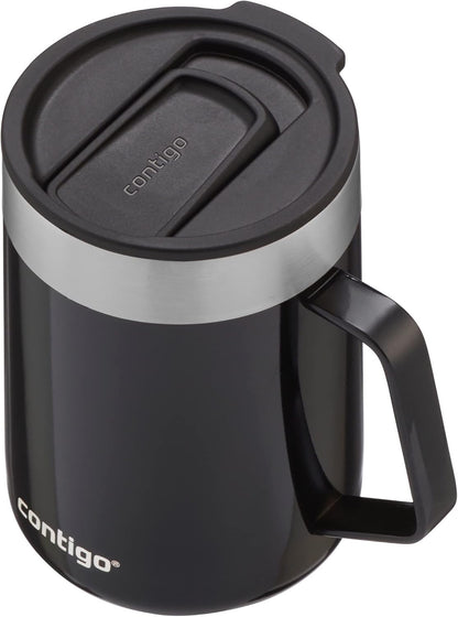 Streeterville Desk Mug, Insulated Coffee Mug with Stainless Steel Handle, Coffee to go Mug with lid, Keeps Coffee and Tea Warm for up to 5 Hours, Ideal for Office & Home, 410 ml