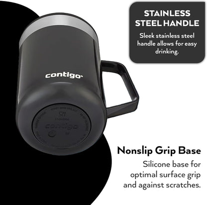 Streeterville Desk Mug, Insulated Coffee Mug with Stainless Steel Handle, Coffee to go Mug with lid, Keeps Coffee and Tea Warm for up to 5 Hours, Ideal for Office & Home, 410 ml