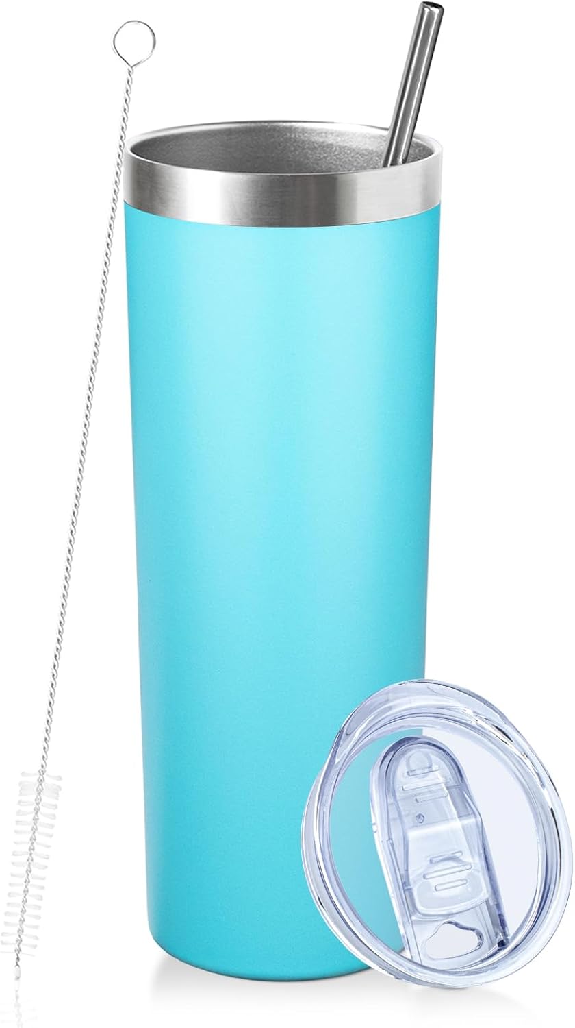 20 oz Skinny Tumbler with Lid and Straw,Stainless Steel Vacuum Insulated Tumbler Cup Double Wall Leak-proof Coffee Mug,Travel Thermal Water Tumbler for Home,Office,Outdoor(Black,1)