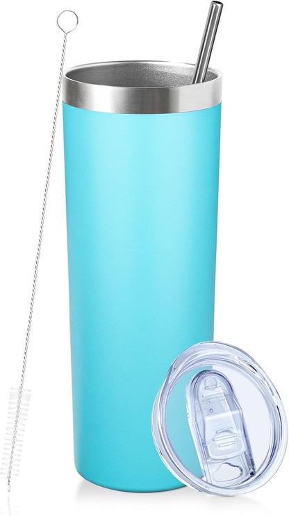 20 oz Skinny Tumbler with Lid and Straw,Stainless Steel Vacuum Insulated Tumbler Cup Double Wall Leak-proof Coffee Mug,Travel Thermal Water Tumbler for Home,Office,Outdoor(Black,1)