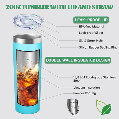 20 oz Skinny Tumbler with Lid and Straw,Stainless Steel Vacuum Insulated Tumbler Cup Double Wall Leak-proof Coffee Mug,Travel Thermal Water Tumbler for Home,Office,Outdoor(Black,1)