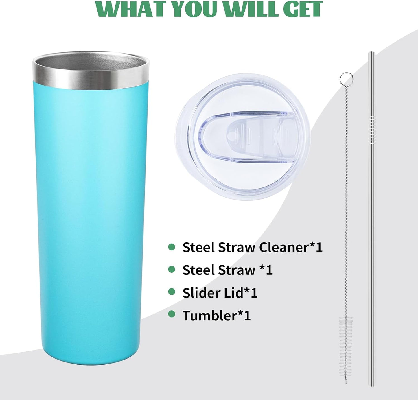 20 oz Skinny Tumbler with Lid and Straw,Stainless Steel Vacuum Insulated Tumbler Cup Double Wall Leak-proof Coffee Mug,Travel Thermal Water Tumbler for Home,Office,Outdoor(Black,1)