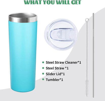 20 oz Skinny Tumbler with Lid and Straw,Stainless Steel Vacuum Insulated Tumbler Cup Double Wall Leak-proof Coffee Mug,Travel Thermal Water Tumbler for Home,Office,Outdoor(Black,1)