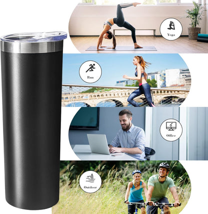 20 oz Skinny Tumbler with Lid and Straw,Stainless Steel Vacuum Insulated Tumbler Cup Double Wall Leak-proof Coffee Mug,Travel Thermal Water Tumbler for Home,Office,Outdoor(Black,1)