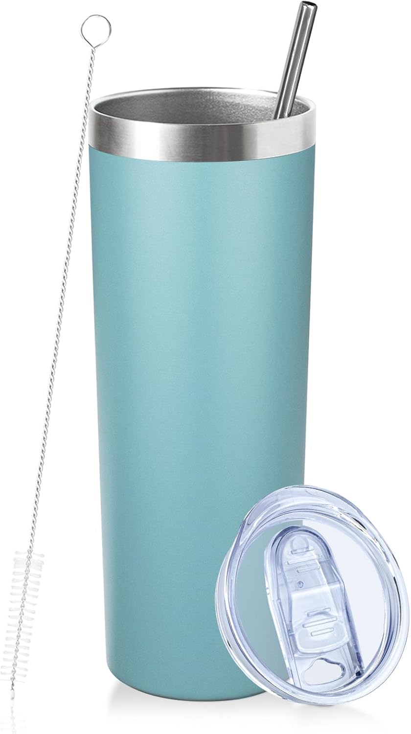 20 oz Skinny Tumbler with Lid and Straw,Stainless Steel Vacuum Insulated Tumbler Cup Double Wall Leak-proof Coffee Mug,Travel Thermal Water Tumbler for Home,Office,Outdoor(Black,1)