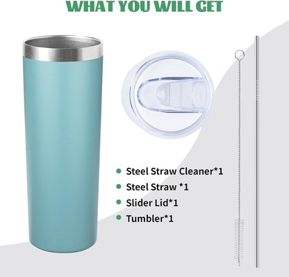 20 oz Skinny Tumbler with Lid and Straw,Stainless Steel Vacuum Insulated Tumbler Cup Double Wall Leak-proof Coffee Mug,Travel Thermal Water Tumbler for Home,Office,Outdoor(Black,1)