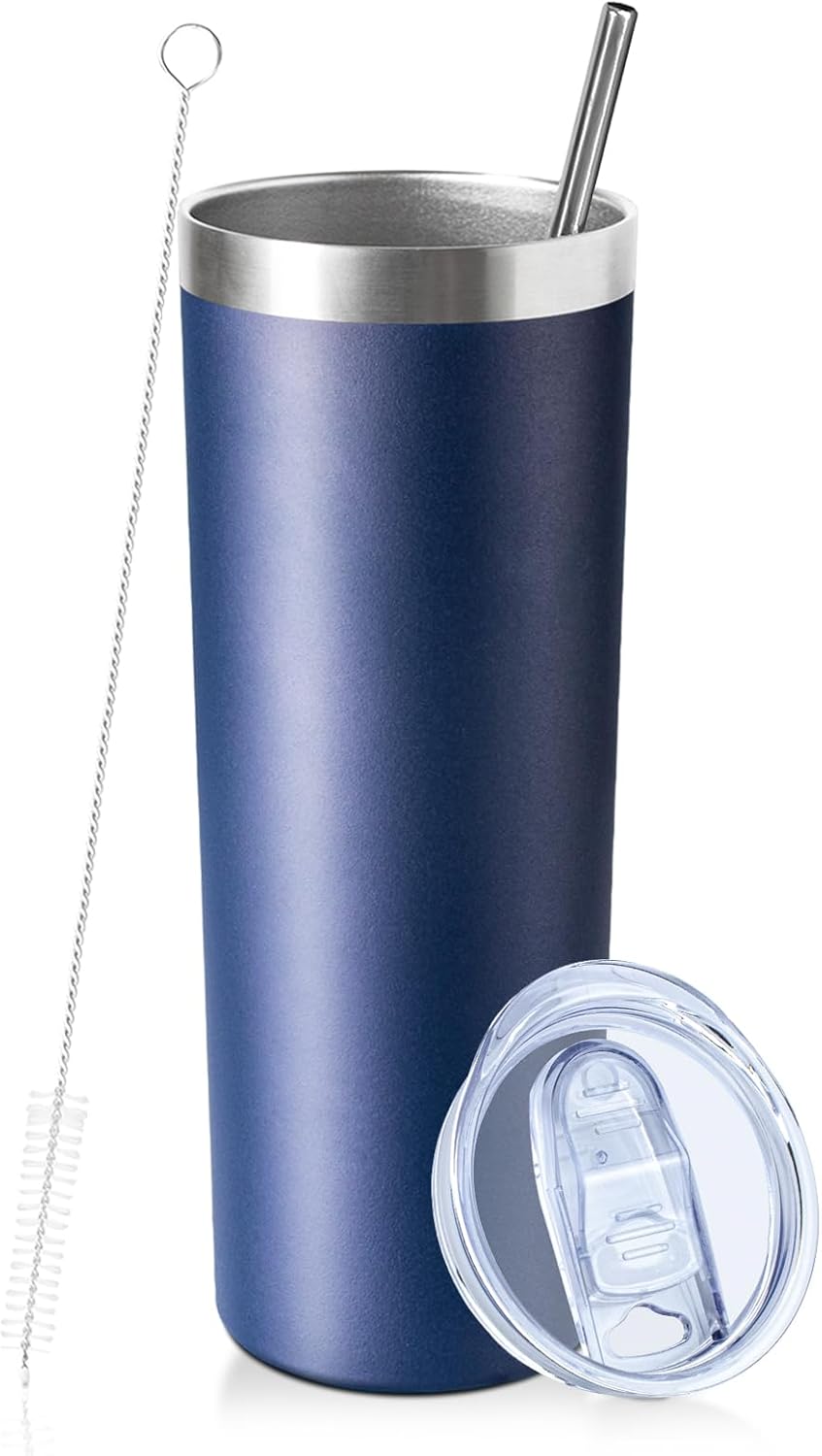 20 oz Skinny Tumbler with Lid and Straw,Stainless Steel Vacuum Insulated Tumbler Cup Double Wall Leak-proof Coffee Mug,Travel Thermal Water Tumbler for Home,Office,Outdoor(Black,1)