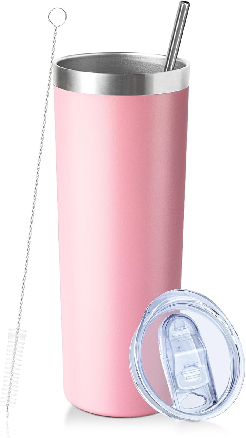 20 oz Skinny Tumbler with Lid and Straw,Stainless Steel Vacuum Insulated Tumbler Cup Double Wall Leak-proof Coffee Mug,Travel Thermal Water Tumbler for Home,Office,Outdoor(Black,1)