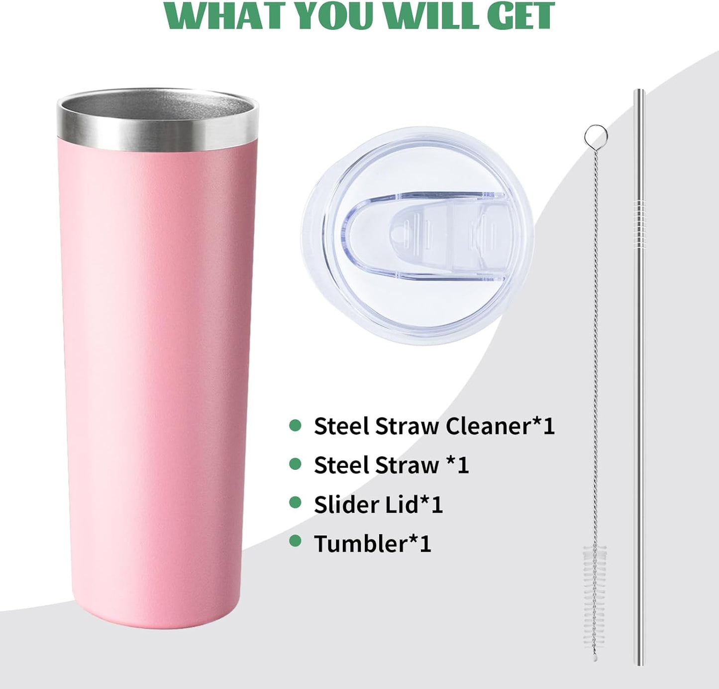 20 oz Skinny Tumbler with Lid and Straw,Stainless Steel Vacuum Insulated Tumbler Cup Double Wall Leak-proof Coffee Mug,Travel Thermal Water Tumbler for Home,Office,Outdoor(Black,1)