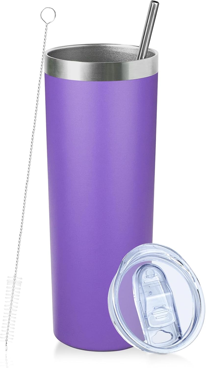 20 oz Skinny Tumbler with Lid and Straw,Stainless Steel Vacuum Insulated Tumbler Cup Double Wall Leak-proof Coffee Mug,Travel Thermal Water Tumbler for Home,Office,Outdoor(Black,1)