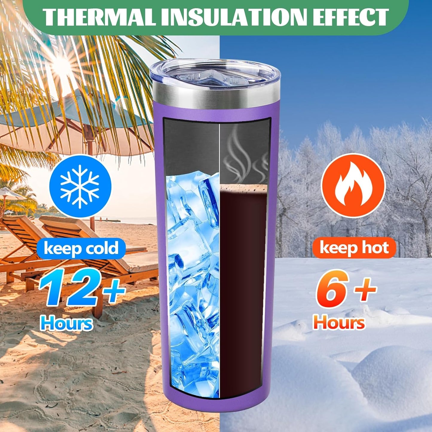 20 oz Skinny Tumbler with Lid and Straw,Stainless Steel Vacuum Insulated Tumbler Cup Double Wall Leak-proof Coffee Mug,Travel Thermal Water Tumbler for Home,Office,Outdoor(Black,1)