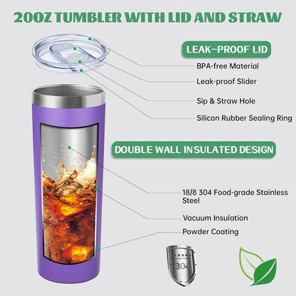 20 oz Skinny Tumbler with Lid and Straw,Stainless Steel Vacuum Insulated Tumbler Cup Double Wall Leak-proof Coffee Mug,Travel Thermal Water Tumbler for Home,Office,Outdoor(Black,1)