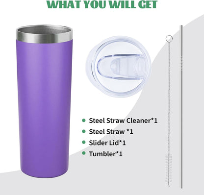 20 oz Skinny Tumbler with Lid and Straw,Stainless Steel Vacuum Insulated Tumbler Cup Double Wall Leak-proof Coffee Mug,Travel Thermal Water Tumbler for Home,Office,Outdoor(Black,1)