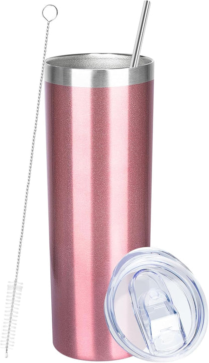 20 oz Skinny Tumbler with Lid and Straw,Stainless Steel Vacuum Insulated Tumbler Cup Double Wall Leak-proof Coffee Mug,Travel Thermal Water Tumbler for Home,Office,Outdoor(Black,1)