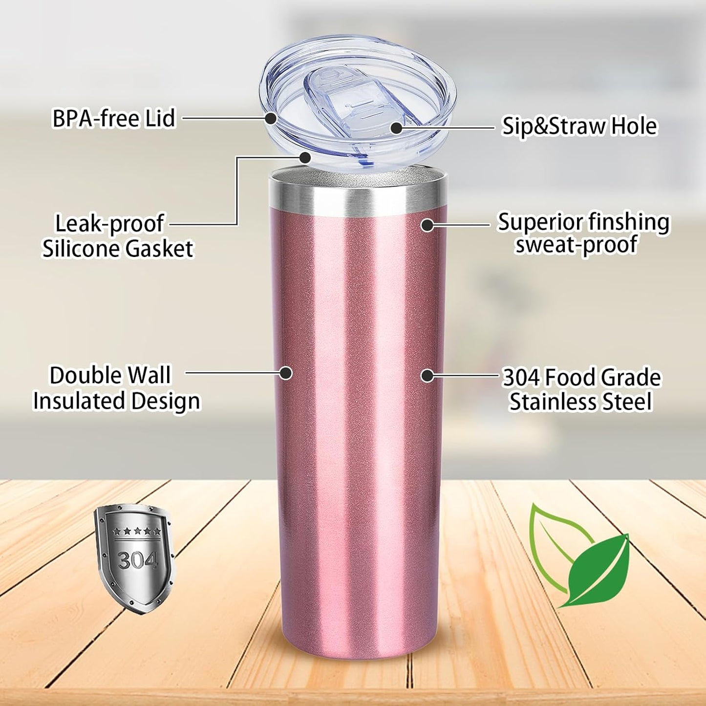 20 oz Skinny Tumbler with Lid and Straw,Stainless Steel Vacuum Insulated Tumbler Cup Double Wall Leak-proof Coffee Mug,Travel Thermal Water Tumbler for Home,Office,Outdoor(Black,1)