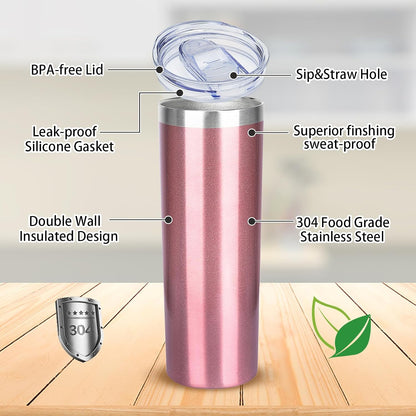 20 oz Skinny Tumbler with Lid and Straw,Stainless Steel Vacuum Insulated Tumbler Cup Double Wall Leak-proof Coffee Mug,Travel Thermal Water Tumbler for Home,Office,Outdoor(Black,1)