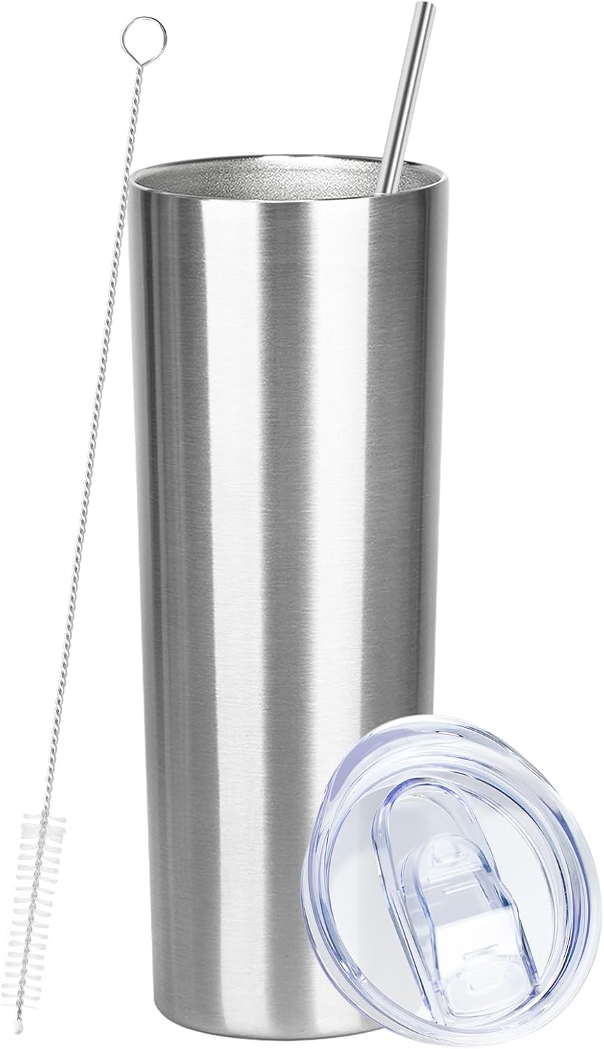 20 oz Skinny Tumbler with Lid and Straw,Stainless Steel Vacuum Insulated Tumbler Cup Double Wall Leak-proof Coffee Mug,Travel Thermal Water Tumbler for Home,Office,Outdoor(Black,1)