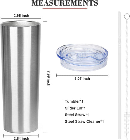 20 oz Skinny Tumbler with Lid and Straw,Stainless Steel Vacuum Insulated Tumbler Cup Double Wall Leak-proof Coffee Mug,Travel Thermal Water Tumbler for Home,Office,Outdoor(Black,1)