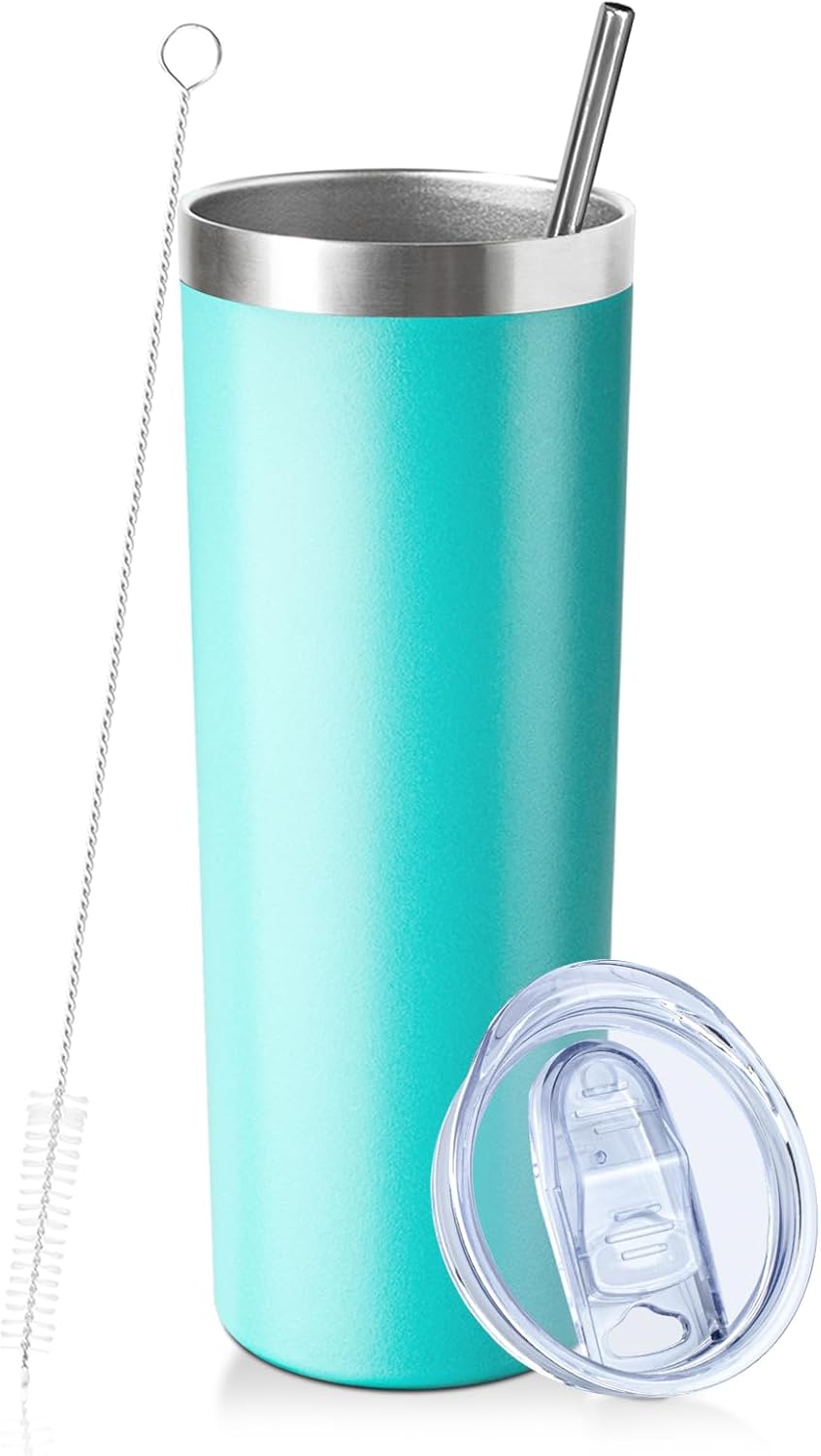 20 oz Skinny Tumbler with Lid and Straw,Stainless Steel Vacuum Insulated Tumbler Cup Double Wall Leak-proof Coffee Mug,Travel Thermal Water Tumbler for Home,Office,Outdoor(Black,1)