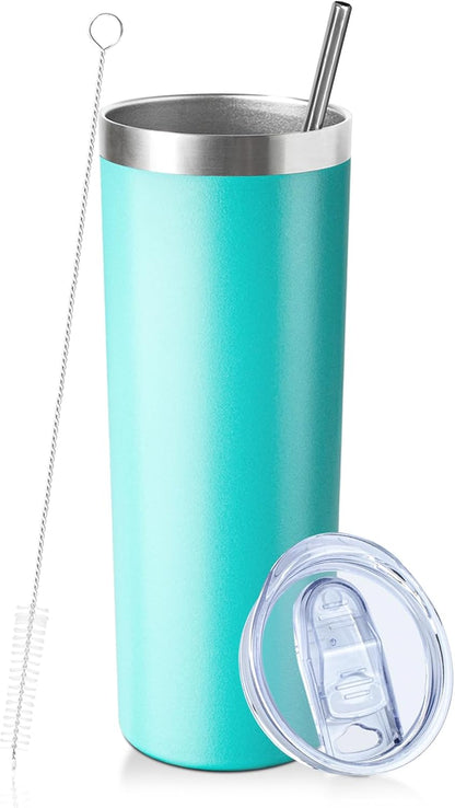 20 oz Skinny Tumbler with Lid and Straw,Stainless Steel Vacuum Insulated Tumbler Cup Double Wall Leak-proof Coffee Mug,Travel Thermal Water Tumbler for Home,Office,Outdoor(Black,1)