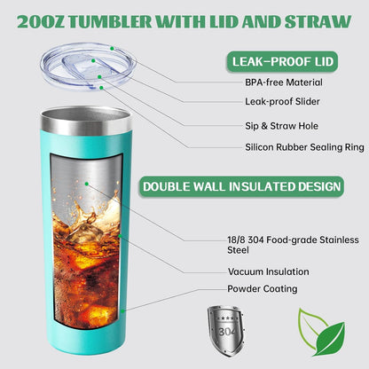 20 oz Skinny Tumbler with Lid and Straw,Stainless Steel Vacuum Insulated Tumbler Cup Double Wall Leak-proof Coffee Mug,Travel Thermal Water Tumbler for Home,Office,Outdoor(Black,1)
