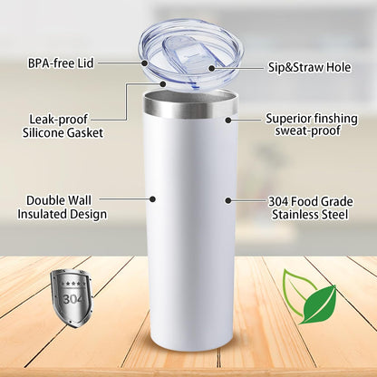 20 oz Skinny Tumbler with Lid and Straw,Stainless Steel Vacuum Insulated Tumbler Cup Double Wall Leak-proof Coffee Mug,Travel Thermal Water Tumbler for Home,Office,Outdoor(Black,1)