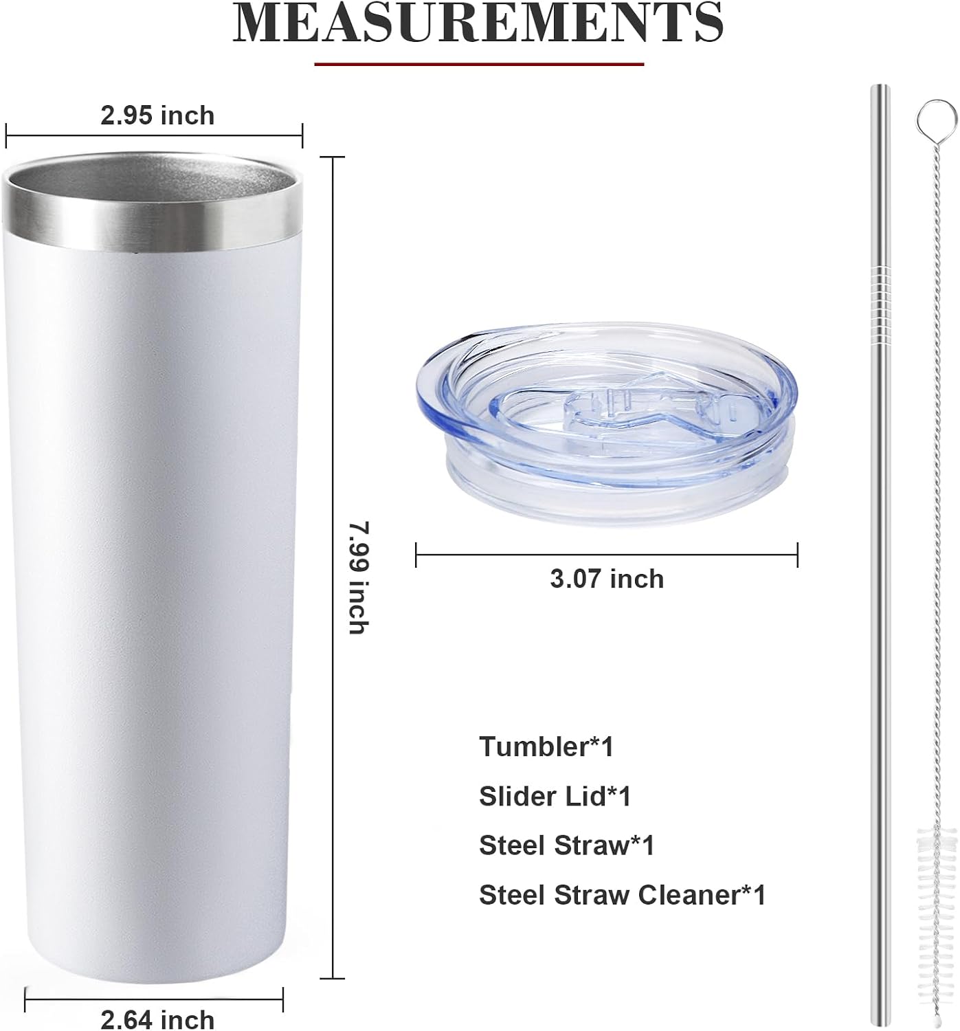 20 oz Skinny Tumbler with Lid and Straw,Stainless Steel Vacuum Insulated Tumbler Cup Double Wall Leak-proof Coffee Mug,Travel Thermal Water Tumbler for Home,Office,Outdoor(Black,1)