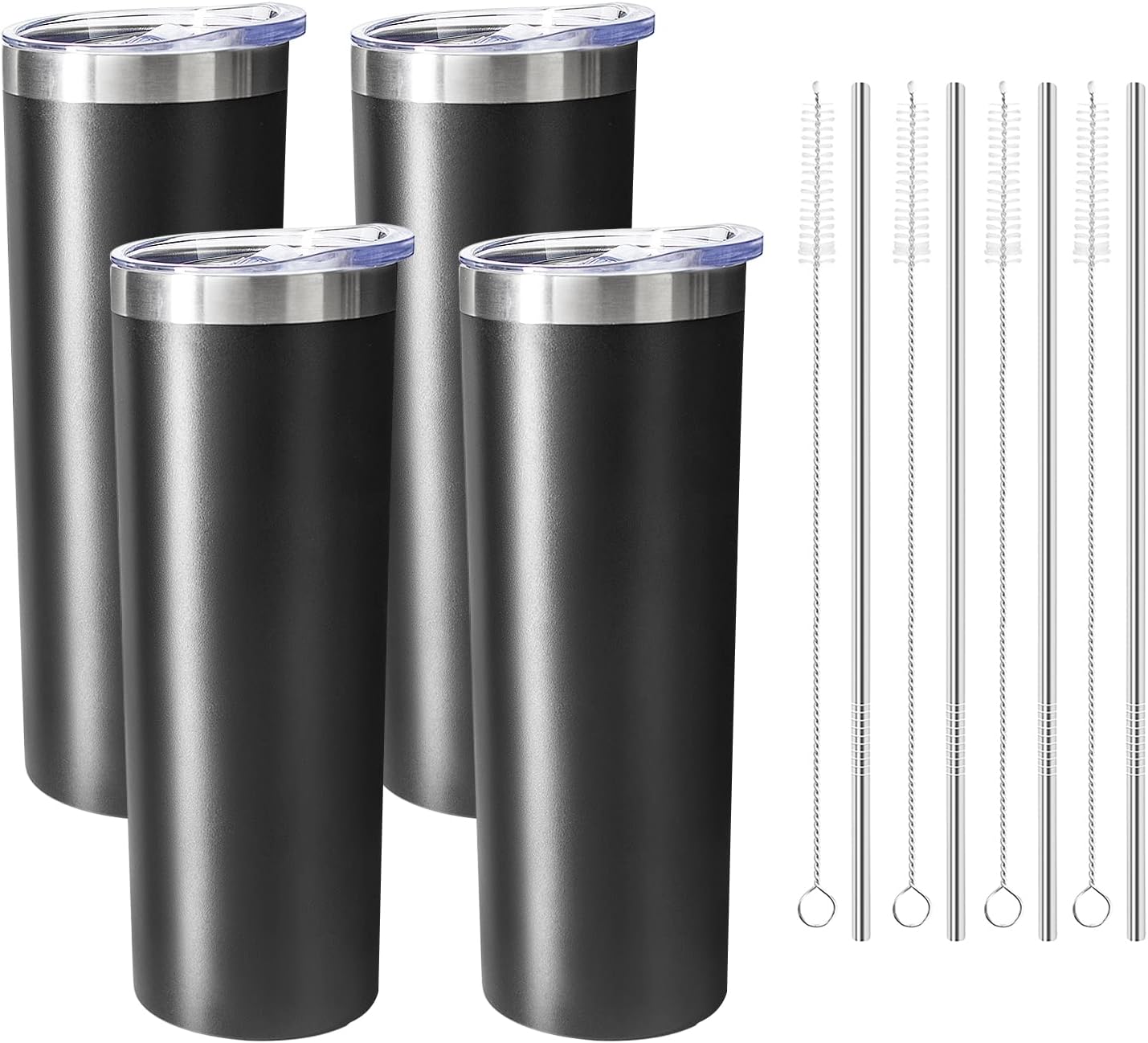 20 oz Skinny Tumbler with Lid and Straw,Stainless Steel Vacuum Insulated Tumbler Cup Double Wall Leak-proof Coffee Mug,Travel Thermal Water Tumbler for Home,Office,Outdoor(Black,1)