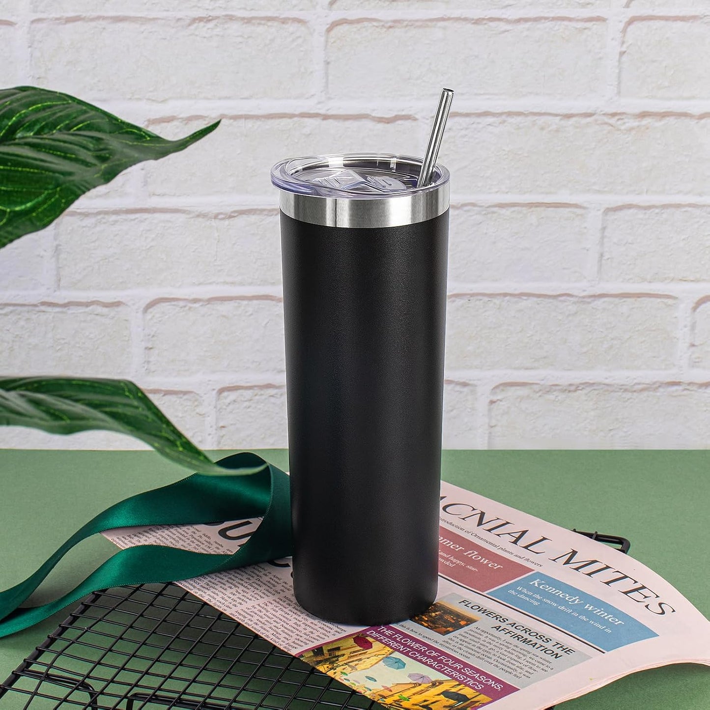 20 oz Skinny Tumbler with Lid and Straw,Stainless Steel Vacuum Insulated Tumbler Cup Double Wall Leak-proof Coffee Mug,Travel Thermal Water Tumbler for Home,Office,Outdoor(Black,1)