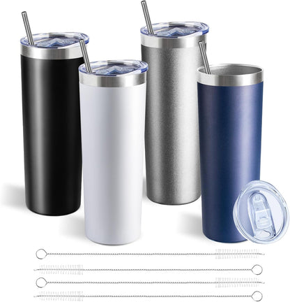 20 oz Skinny Tumbler with Lid and Straw,Stainless Steel Vacuum Insulated Tumbler Cup Double Wall Leak-proof Coffee Mug,Travel Thermal Water Tumbler for Home,Office,Outdoor(Black,1)